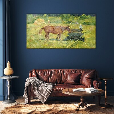 Tableau verre imprimé Scène de campagne avec un cheval