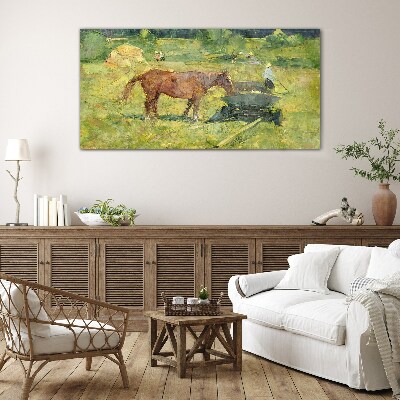 Tableau verre imprimé Scène de campagne avec un cheval