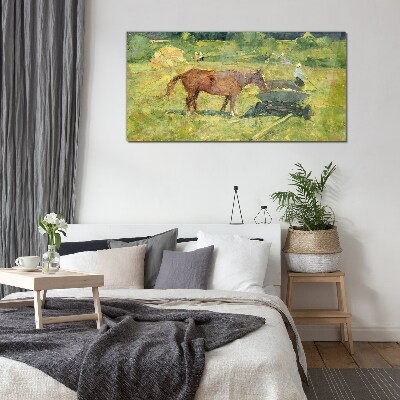 Tableau verre imprimé Scène de campagne avec un cheval