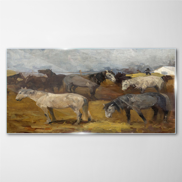 Tableau verre imprimé Paysage pastoral avec chevaux