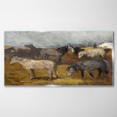 Tableau verre imprimé Paysage pastoral avec chevaux