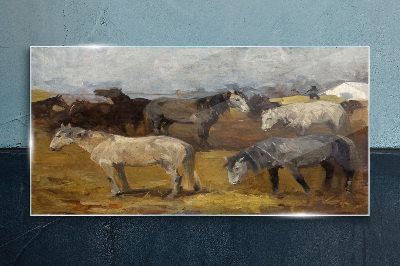 Tableau verre imprimé Paysage pastoral avec chevaux