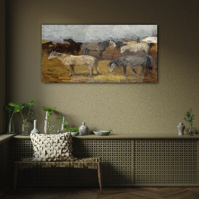 Tableau verre imprimé Paysage pastoral avec chevaux