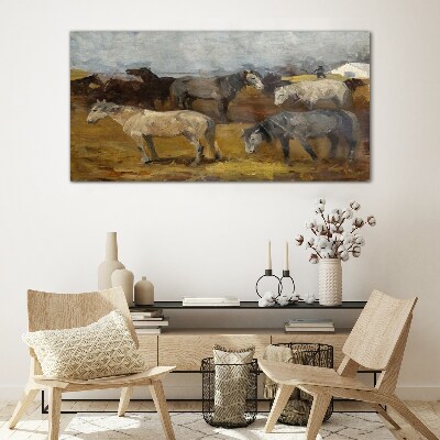 Tableau verre imprimé Paysage pastoral avec chevaux