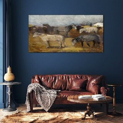 Tableau verre imprimé Paysage pastoral avec chevaux