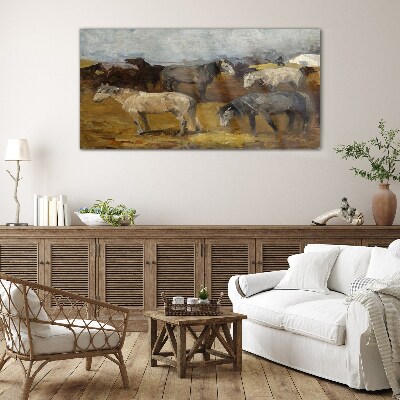 Tableau verre imprimé Paysage pastoral avec chevaux