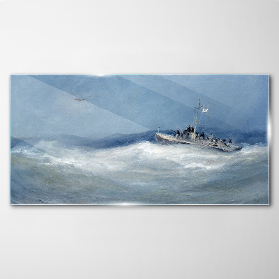 Tableau sur verre Mer agitée avec un bateau