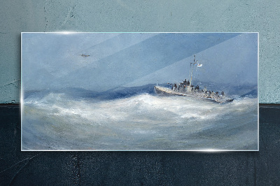 Tableau sur verre Mer agitée avec un bateau