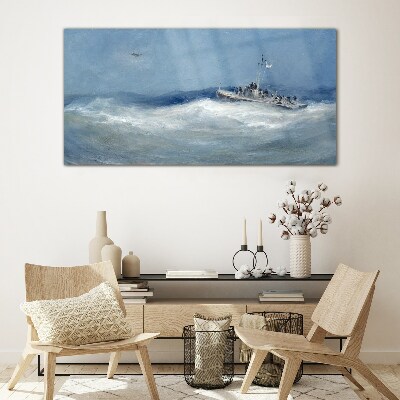 Tableau sur verre Mer agitée avec un bateau