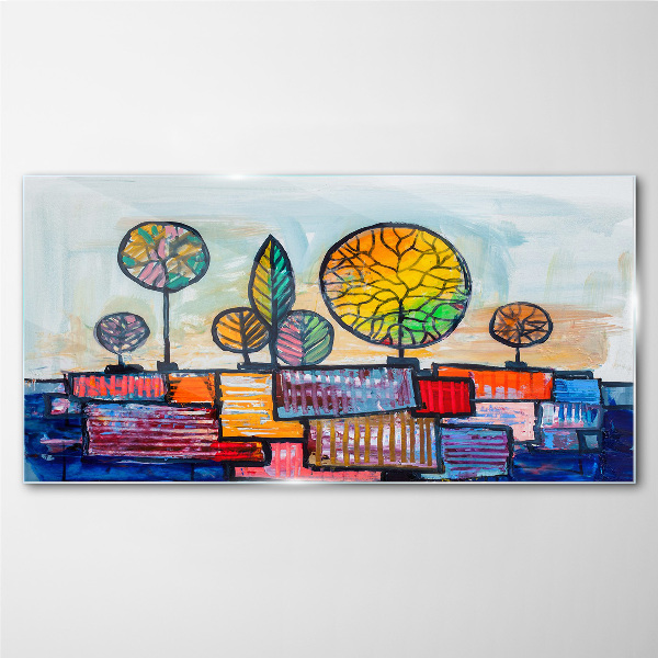 Tableau verre imprimé Arbres colorés dans un paysage abstrait