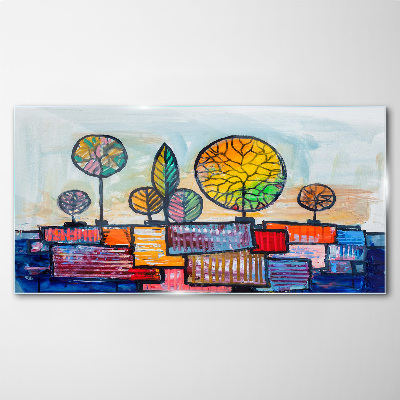 Tableau verre imprimé Arbres colorés dans un paysage abstrait