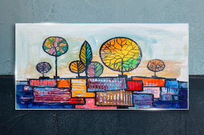 Tableau verre imprimé Arbres colorés dans un paysage abstrait
