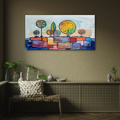 Tableau verre imprimé Arbres colorés dans un paysage abstrait