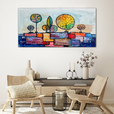 Tableau verre imprimé Arbres colorés dans un paysage abstrait