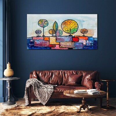 Tableau verre imprimé Arbres colorés dans un paysage abstrait