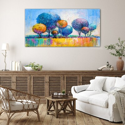 Tableau verre imprimé Arbres colorés sous le soleil d'été