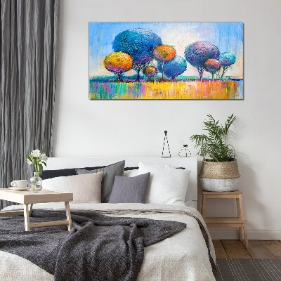 Tableau verre imprimé Arbres colorés sous le soleil d'été