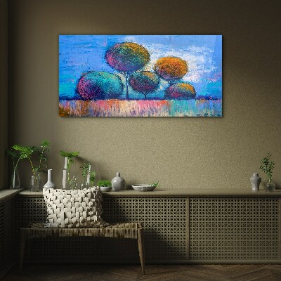 Tableau photo sur verre Arbres colorés sur fond bleu