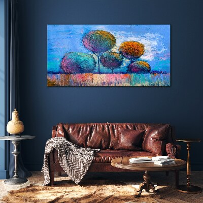 Tableau photo sur verre Arbres colorés sur fond bleu