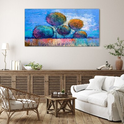 Tableau photo sur verre Arbres colorés sur fond bleu