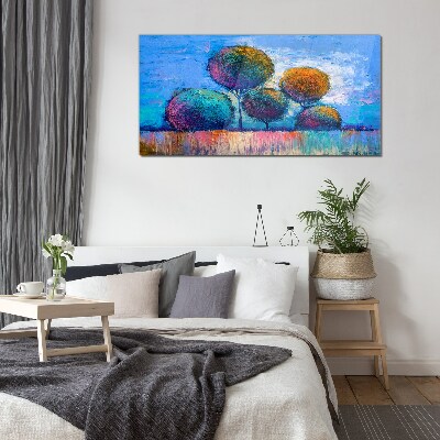 Tableau photo sur verre Arbres colorés sur fond bleu