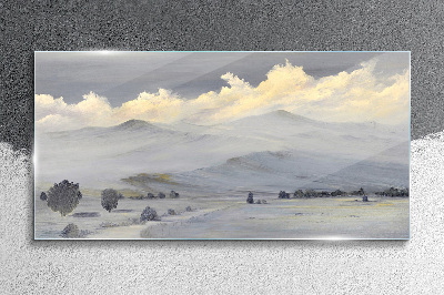 Tableau en verre Panorama de montagne brumeux