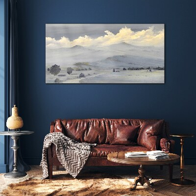 Tableau en verre Panorama de montagne brumeux