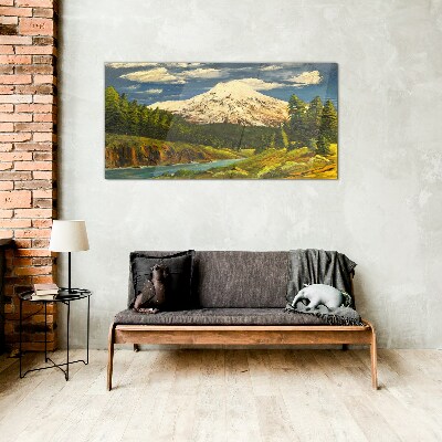 Tableau sur verre Paysage de montagne avec une rivière