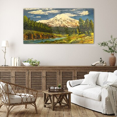 Tableau sur verre Paysage de montagne avec une rivière