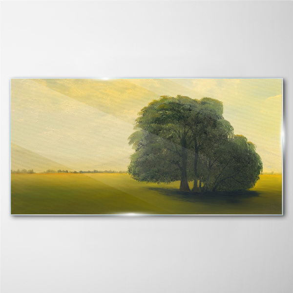 Tableau verre imprimé Un paysage paisible avec un arbre