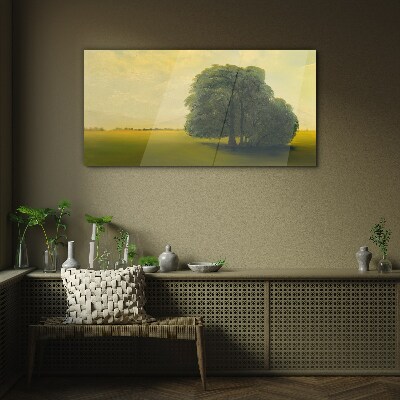 Tableau verre imprimé Un paysage paisible avec un arbre