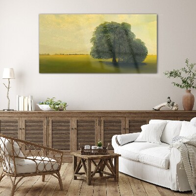 Tableau verre imprimé Un paysage paisible avec un arbre