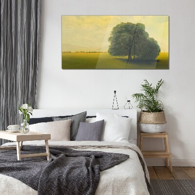 Tableau verre imprimé Un paysage paisible avec un arbre