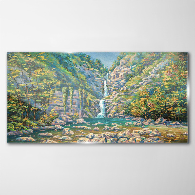 Tableau photo sur verre Cascade dans un paysage de montagne