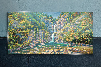 Tableau photo sur verre Cascade dans un paysage de montagne