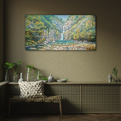 Tableau photo sur verre Cascade dans un paysage de montagne