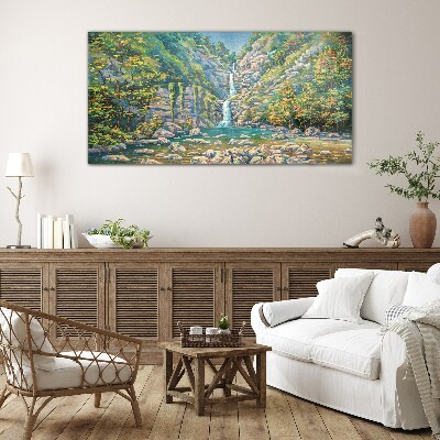 Tableau photo sur verre Cascade dans un paysage de montagne