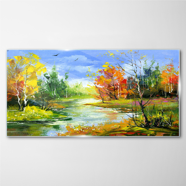 Tableau verre imprimé Paysage d'automne au bord de la rivière