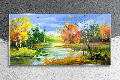 Tableau verre imprimé Paysage d'automne au bord de la rivière