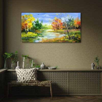 Tableau verre imprimé Paysage d'automne au bord de la rivière