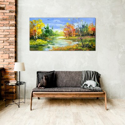 Tableau verre imprimé Paysage d'automne au bord de la rivière