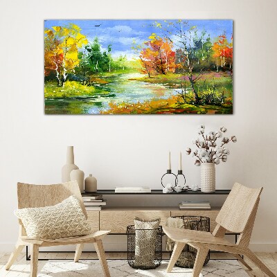 Tableau verre imprimé Paysage d'automne au bord de la rivière