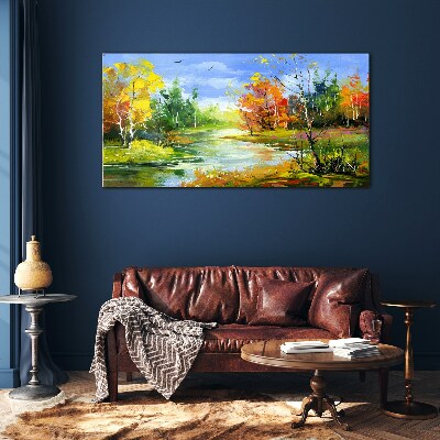 Tableau verre imprimé Paysage d'automne au bord de la rivière