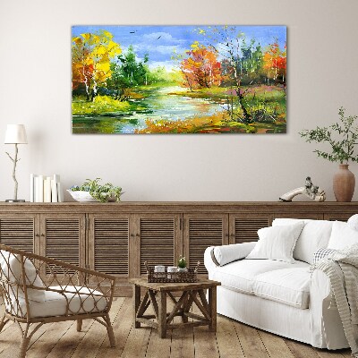 Tableau verre imprimé Paysage d'automne au bord de la rivière