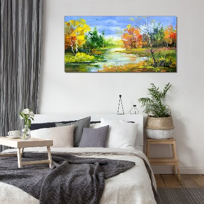 Tableau verre imprimé Paysage d'automne au bord de la rivière