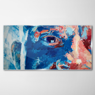 Tableau sur verre Visage intense aux nuances bleues