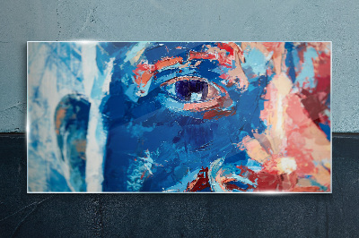 Tableau sur verre Visage intense aux nuances bleues