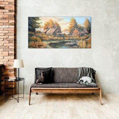 Tableau verre imprimé Un paysage rural paisible le matin