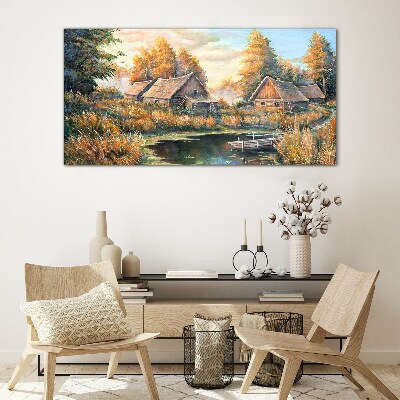 Tableau verre imprimé Un paysage rural paisible le matin