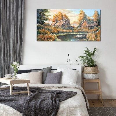 Tableau verre imprimé Un paysage rural paisible le matin